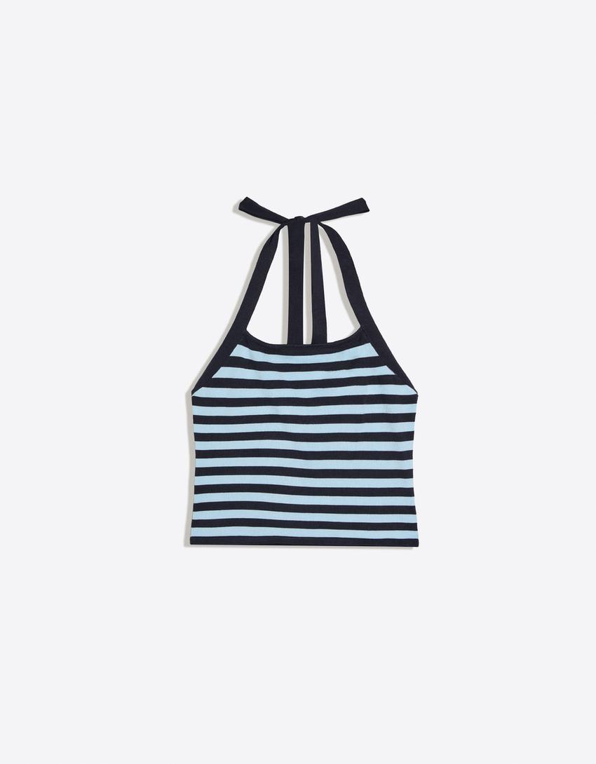 Knit halter top-Blue