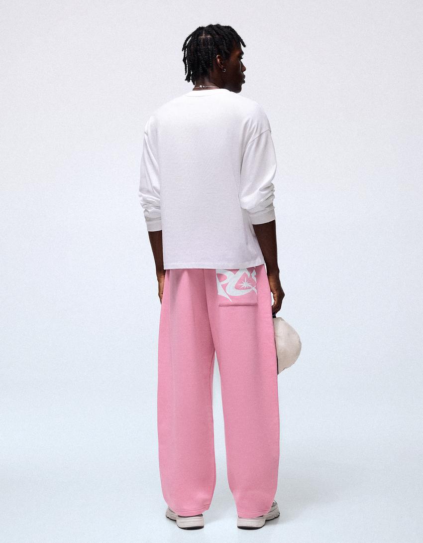 Pantaloni balloon fit con stampa laterale-Rosa