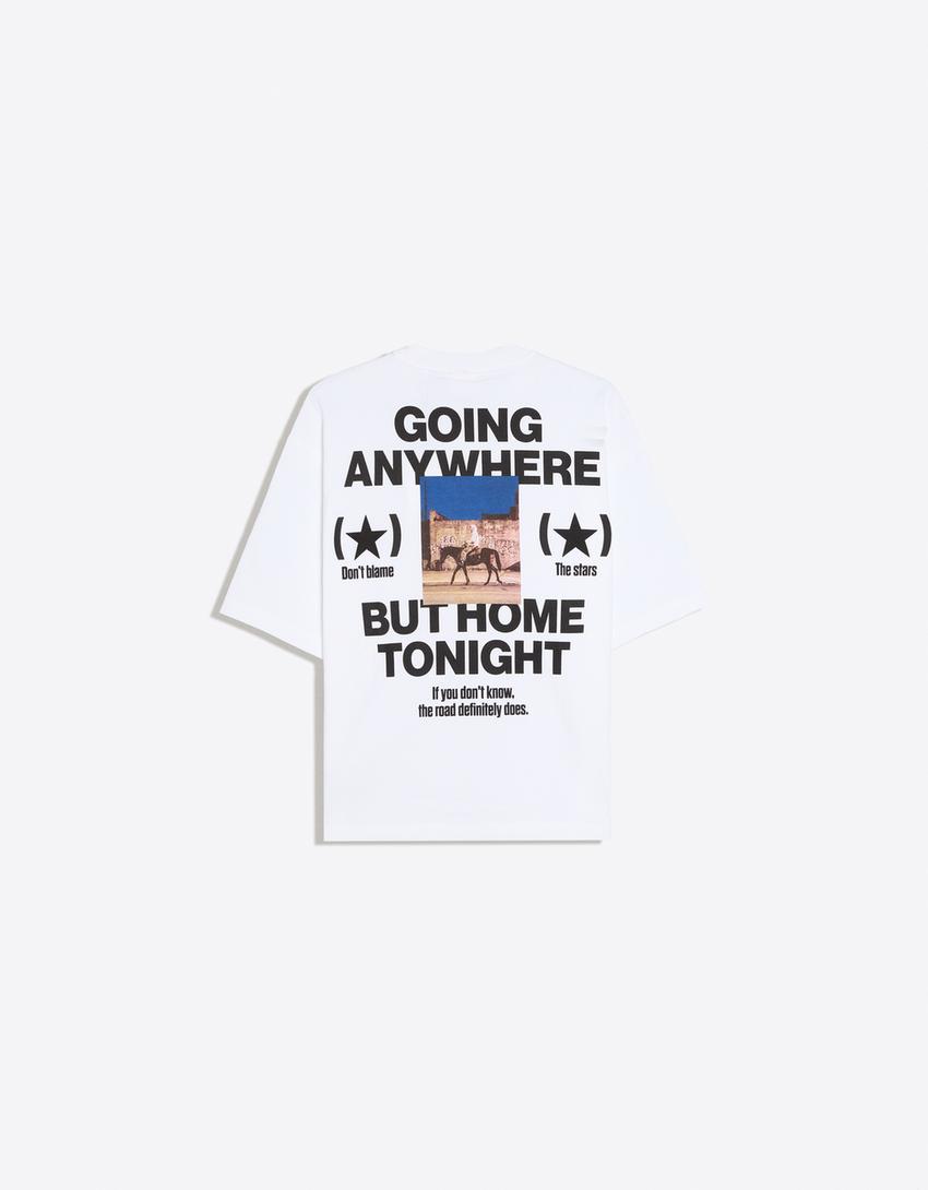 Boxy T-Shirt mit Print-Weiss