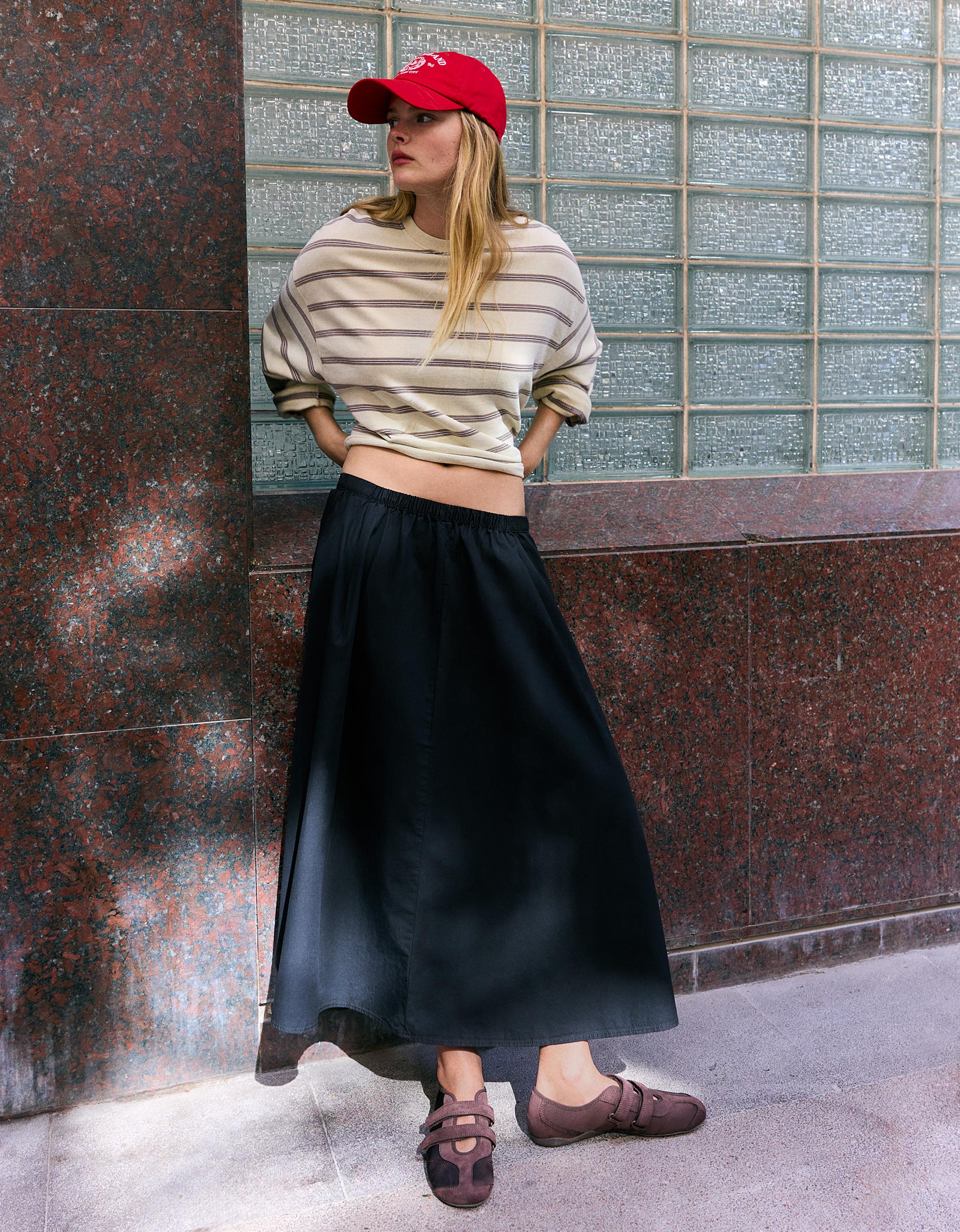 Bershka Falda Midi Cintura Elástica Mujer Negro