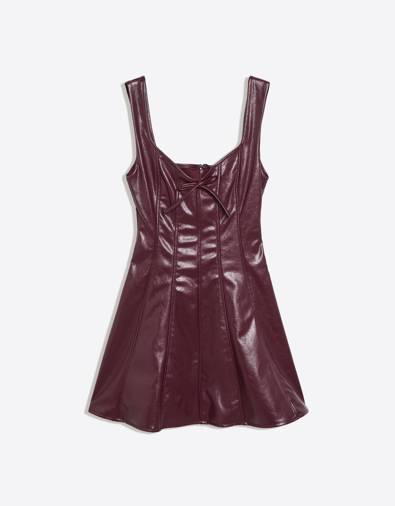 Leather effect mini dress with sweetheart neckline — Red