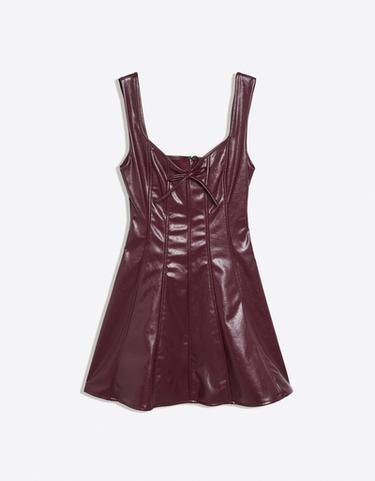 Leather effect mini dress with sweetheart neckline — Red 5