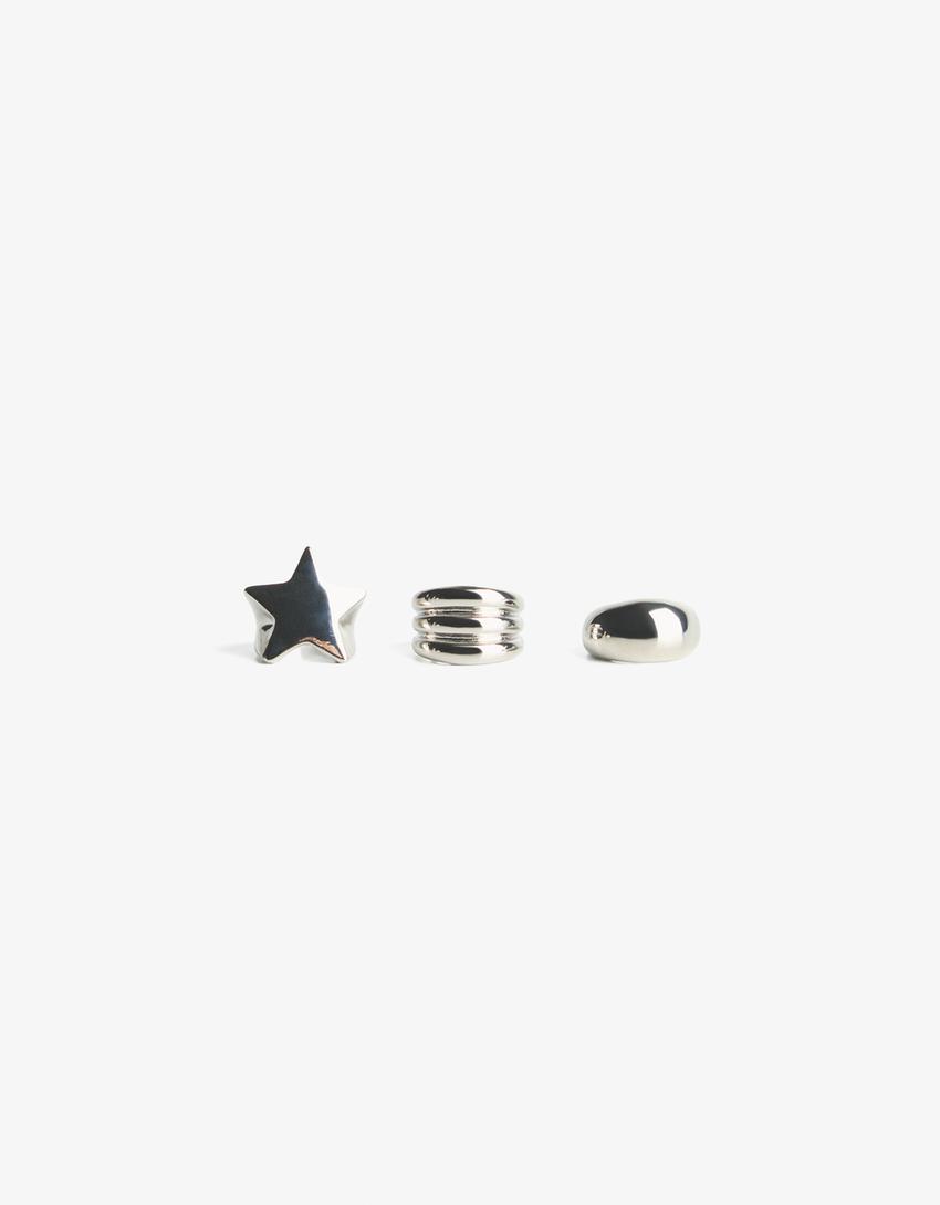 3-Pack ringen met ster-Zilver-1