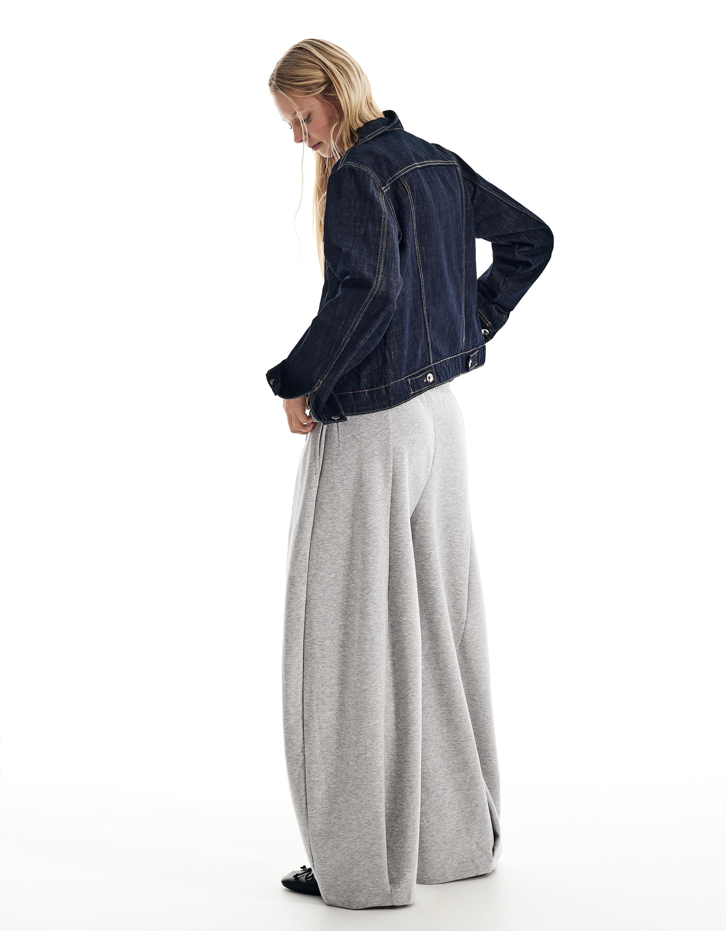 Neoprene effect wide-leg trousers with stoppers — Grey