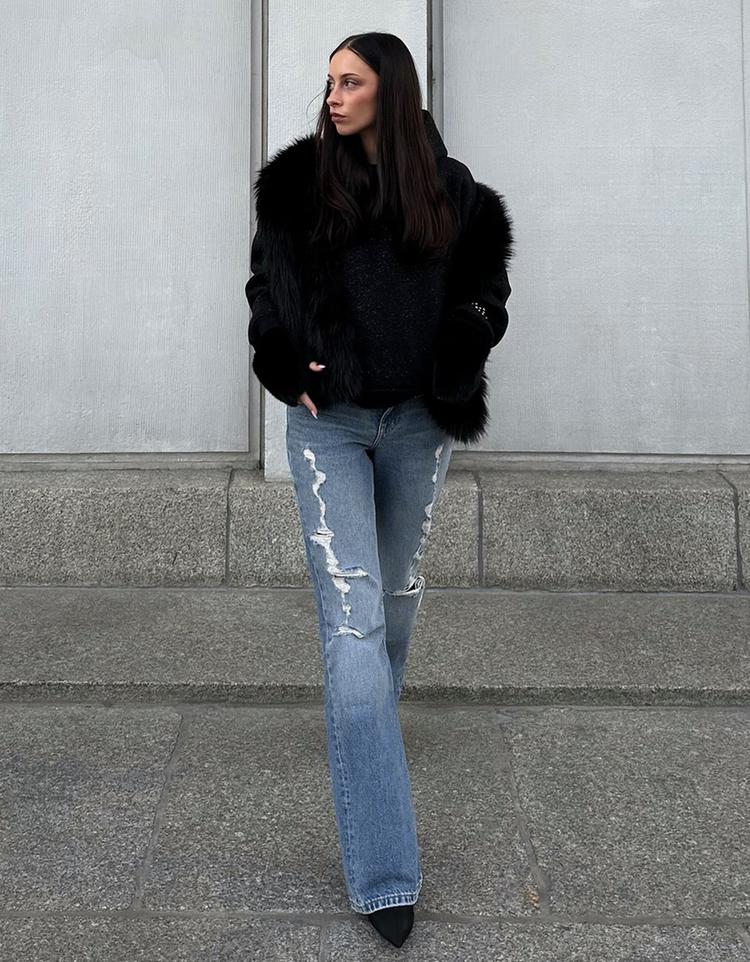 Jeans baggy flare cremalleras