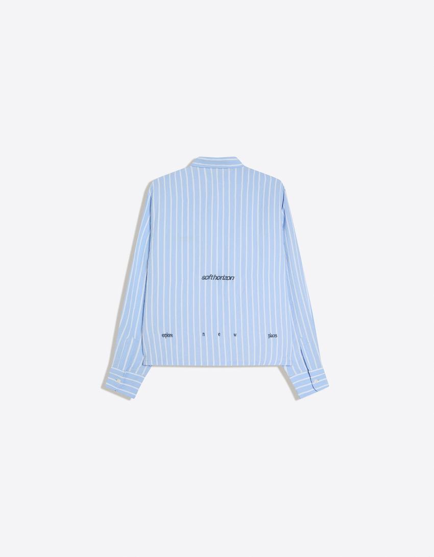 Embroidered long sleeve shirt-Light blue