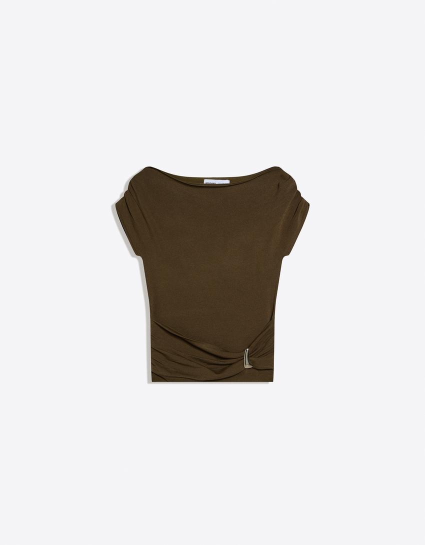 Asymmetrisches Shirt mit Gürtel-Khaki