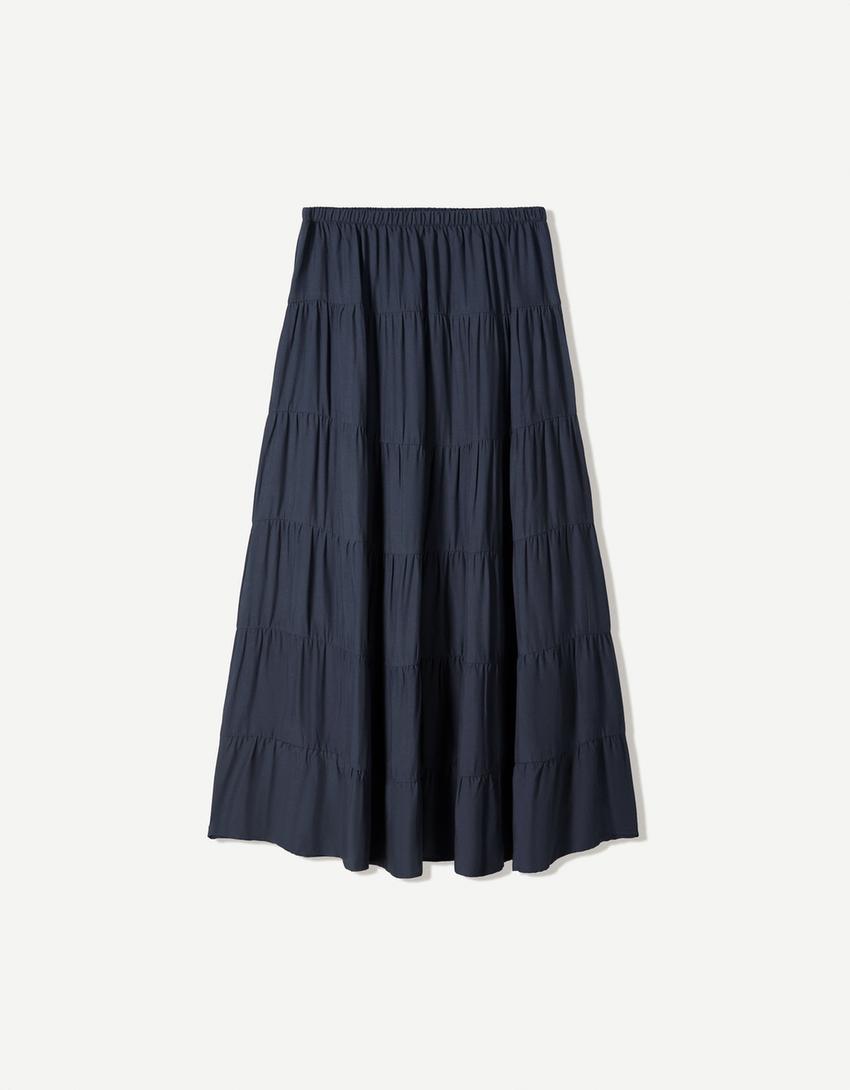 Rustic midi skirt-Navy-4