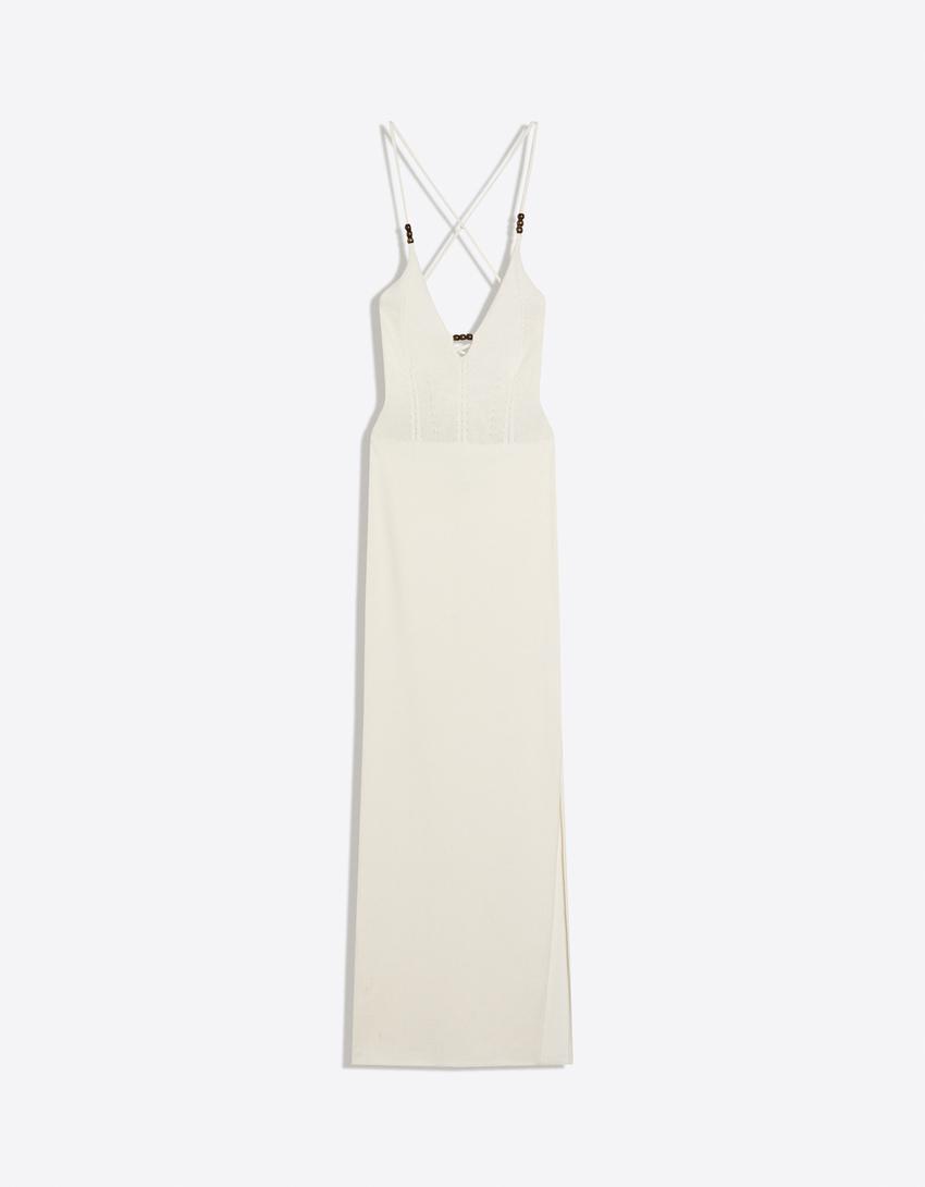 Halter neck midi dress-Cream