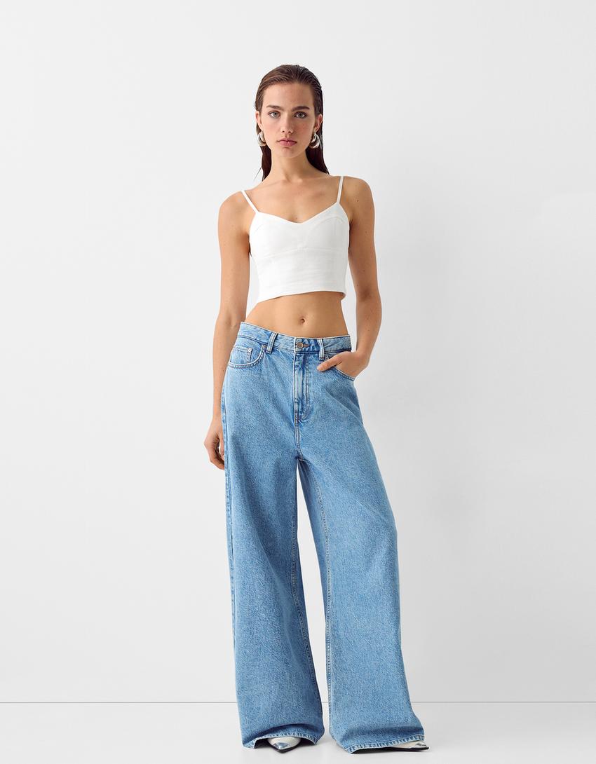 Crop top avec lin-Blanc-3