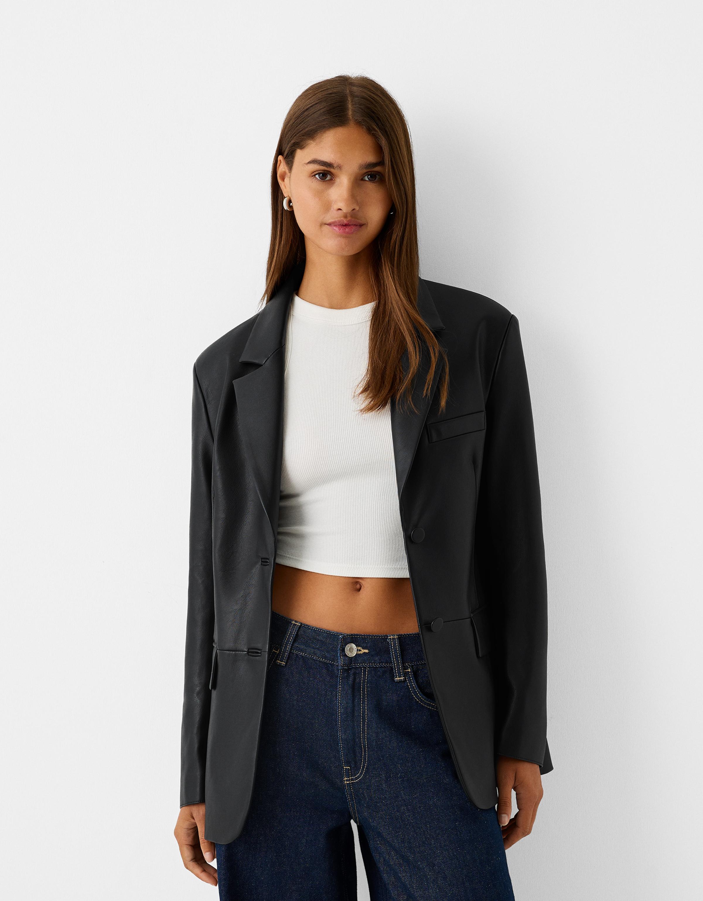 Faux leather blazer Women Bershka