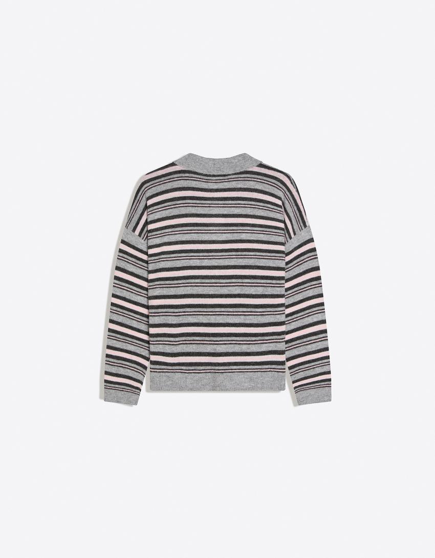 سويتر بطبعة وياقة بولو-رمادي