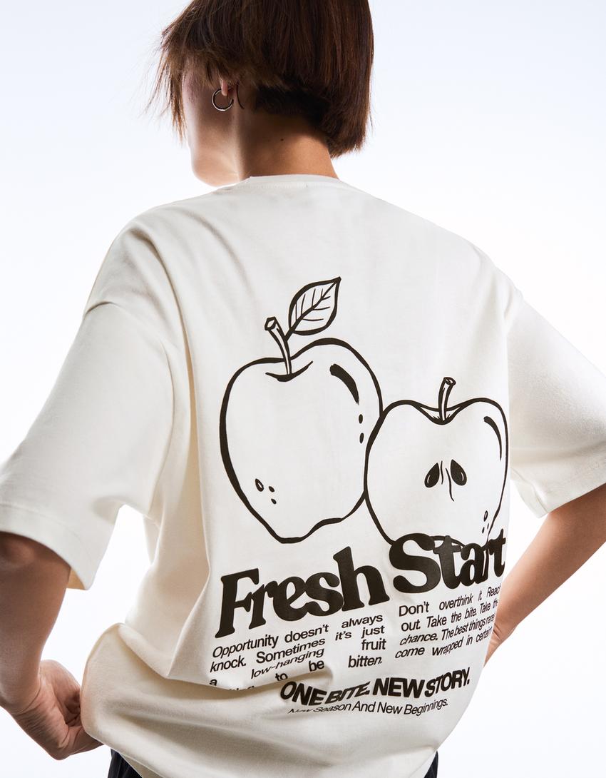 Camiseta manga corta print-Blanco roto