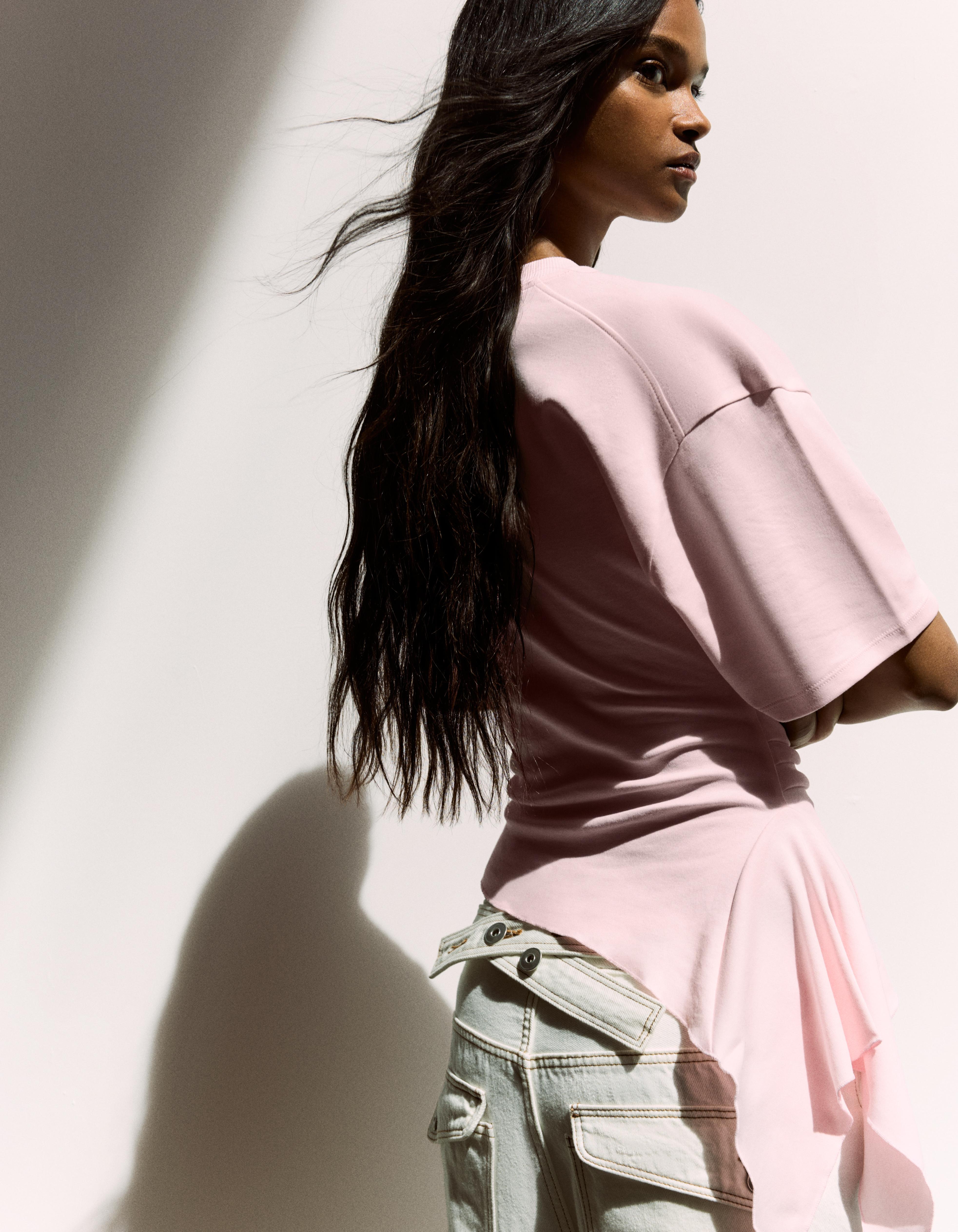 Short sleeve gathered T-shirt — Pink
