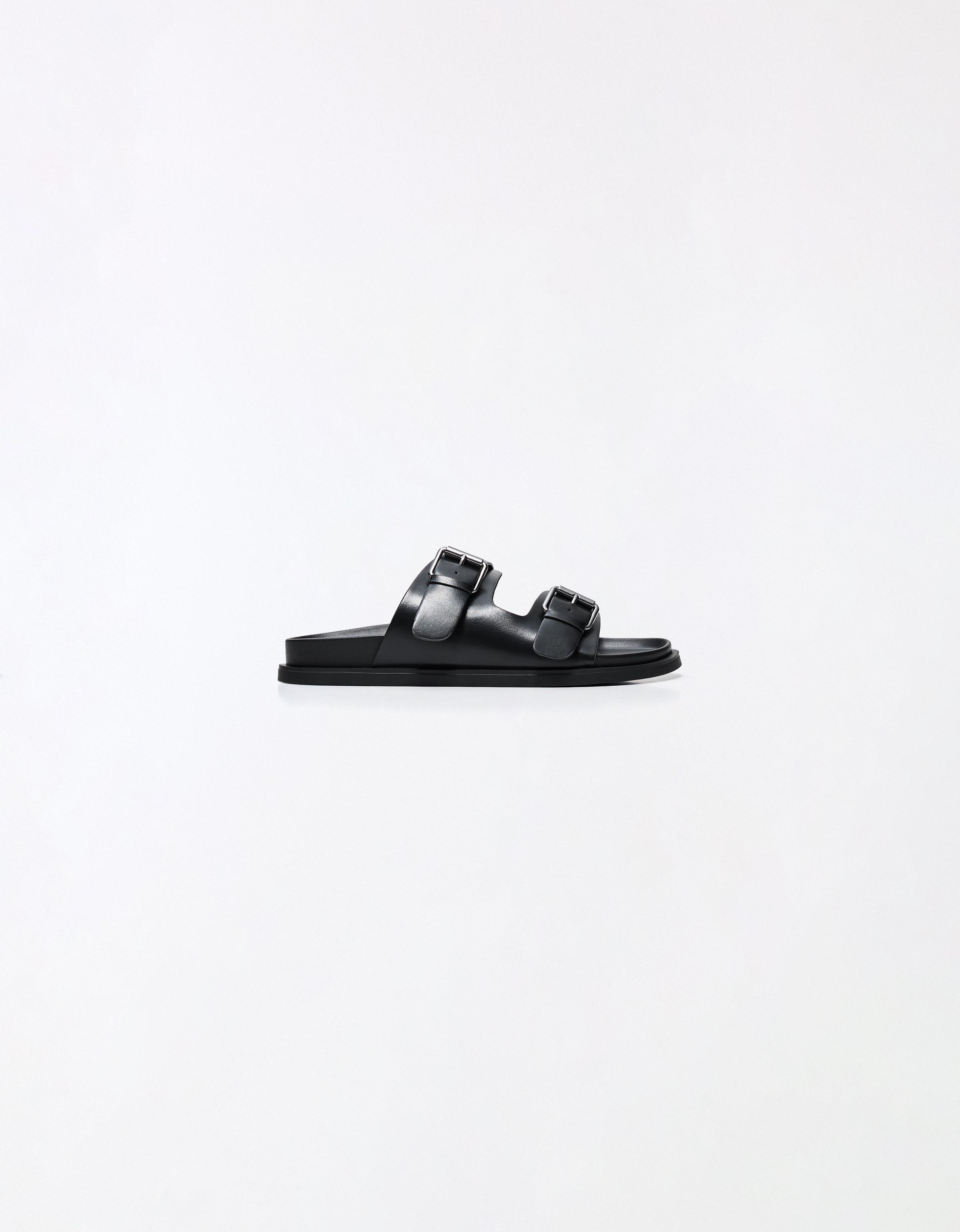 Buckled flat slider sandals — BLACK