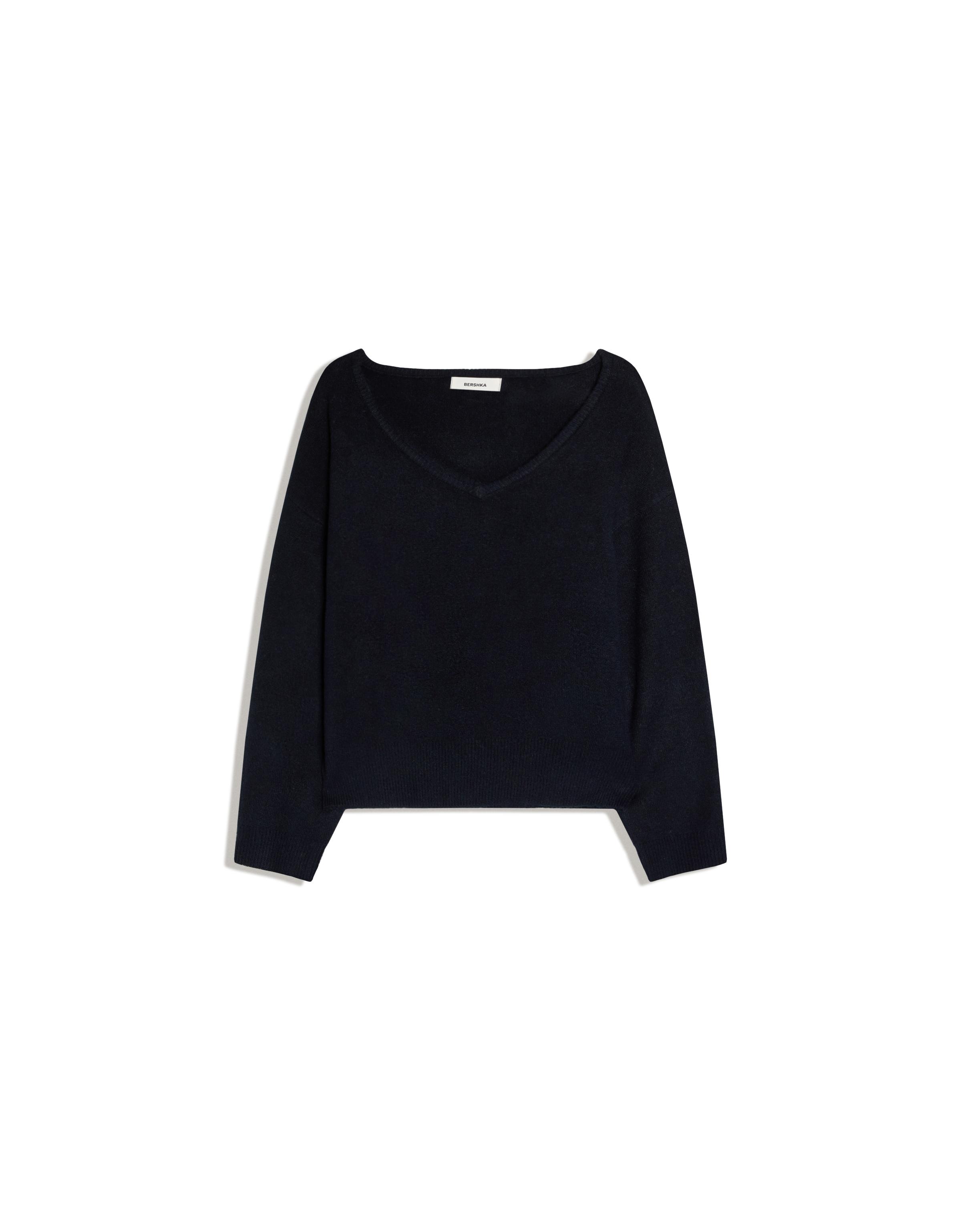 Oversize V-neck soft touch sweater — Blue