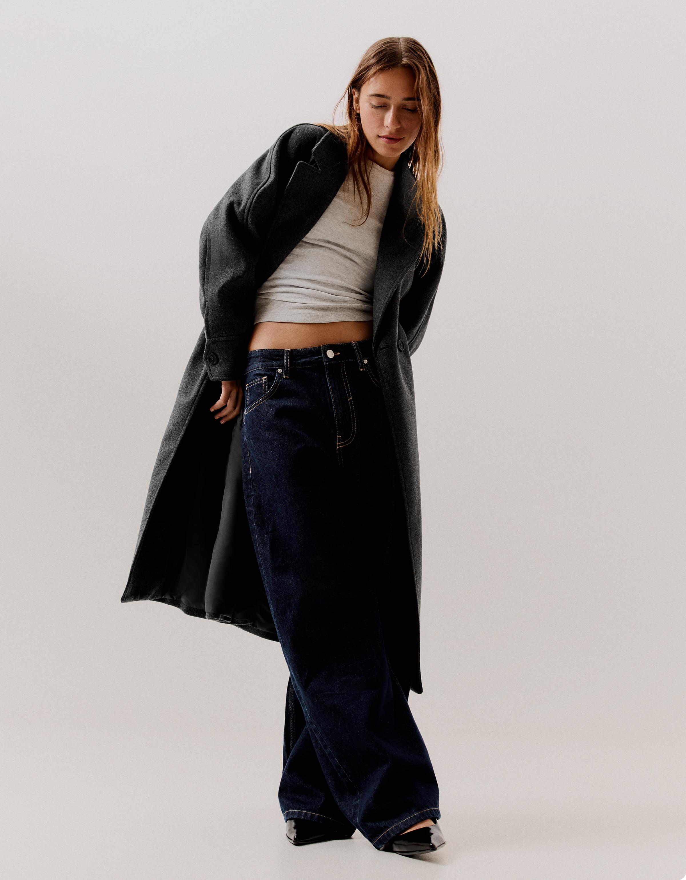 Long soft belted coat — Dark grey