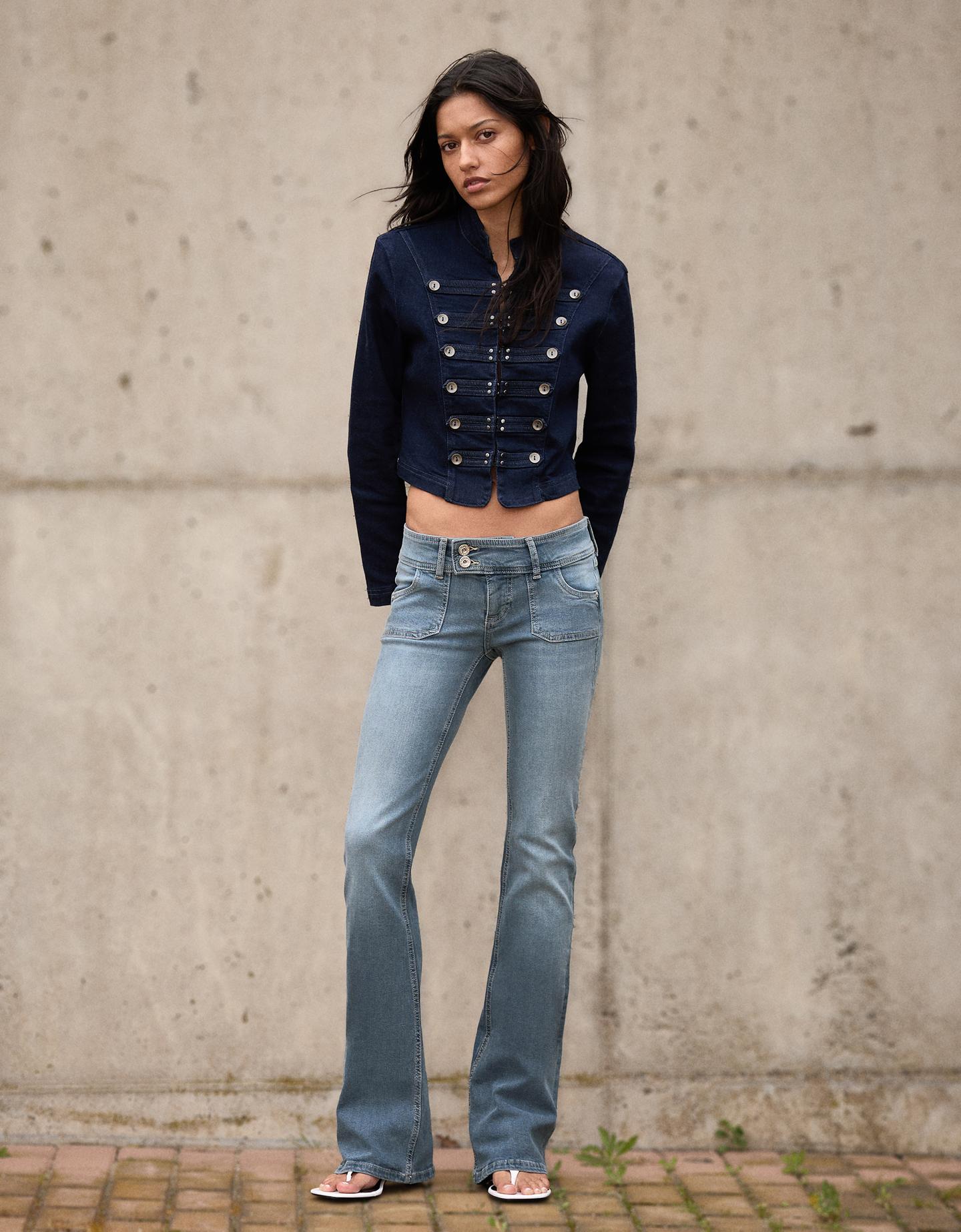 Bershka Low-rise Bootcut Jeans In Blue