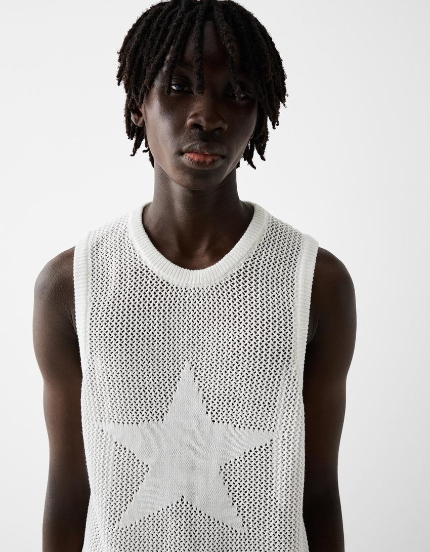 T-shirt bretelles jacquard étoile-Blanc-2