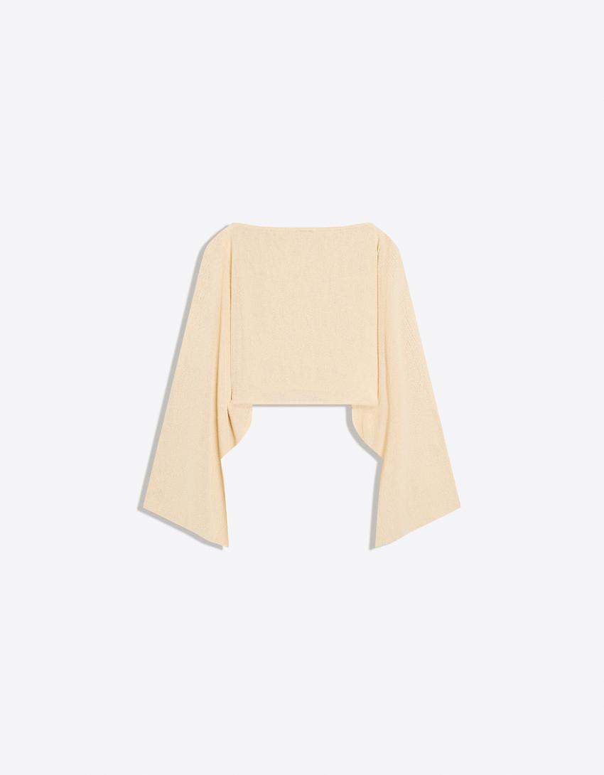Long sleeve layered sweater-Sand