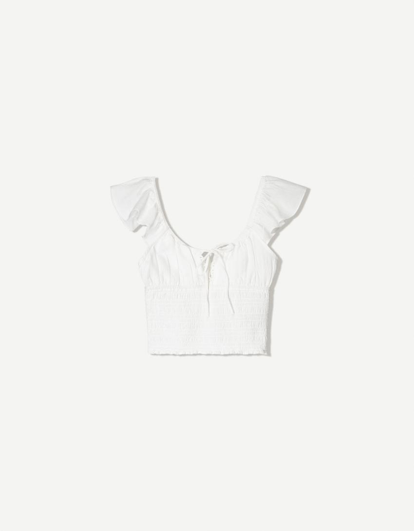 Top rustique froncé-Blanc