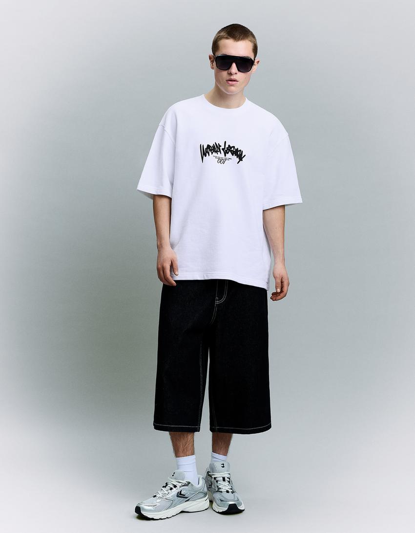 Camiseta manga corta print-Blanco roto