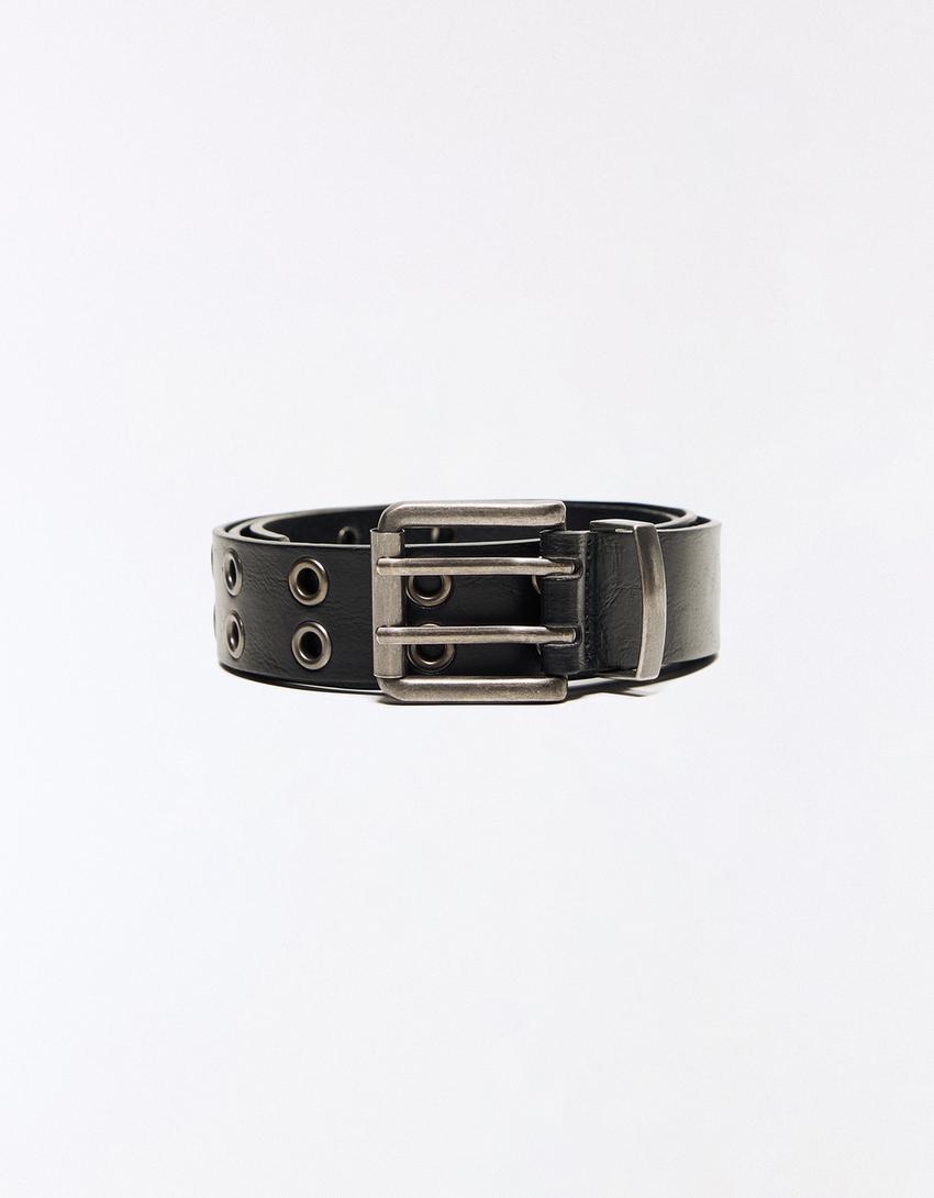 Cinturón ancho eyelets-Negro