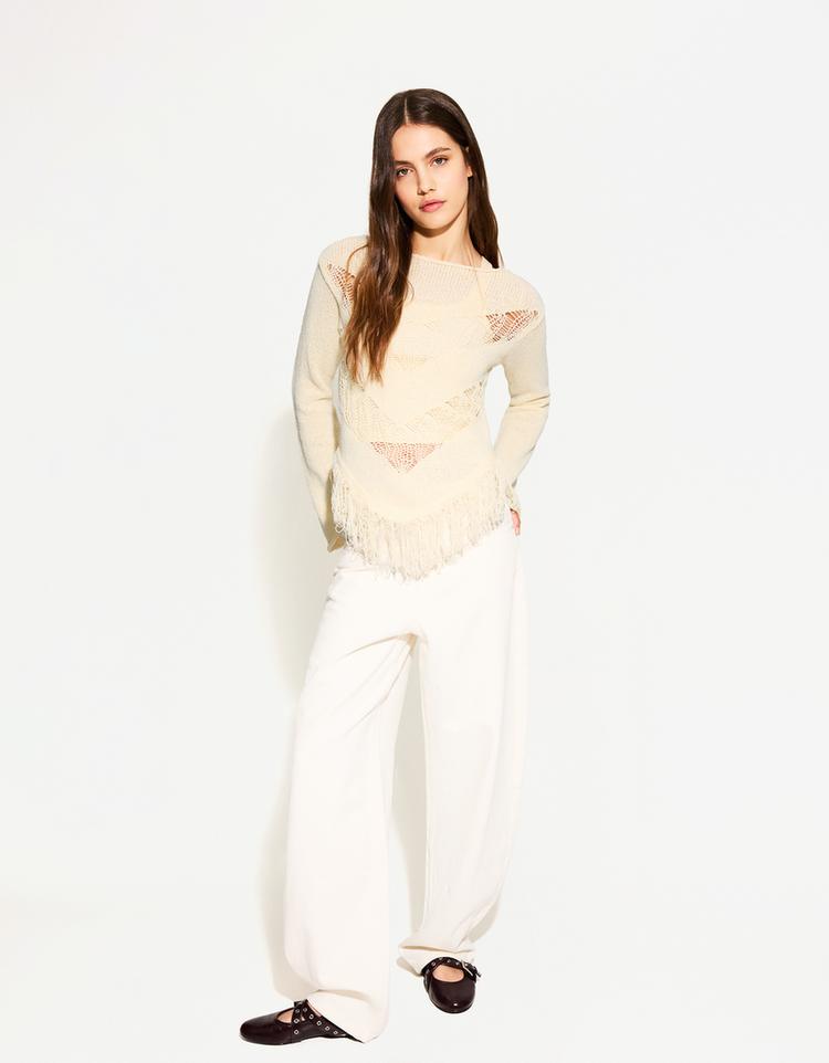 Openwork sweater with fringing