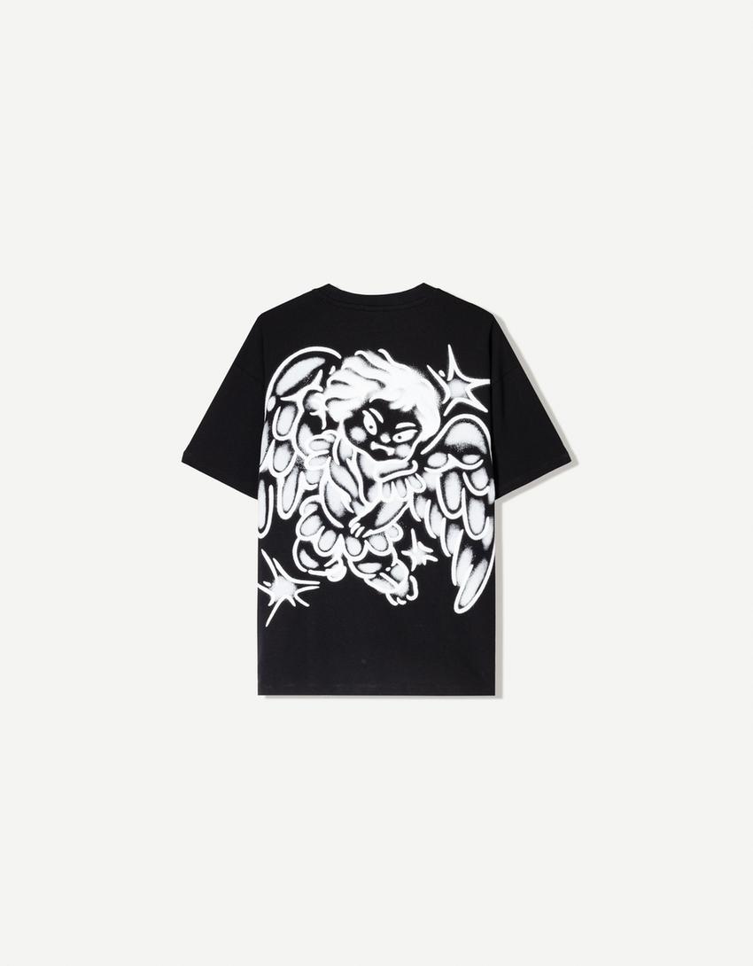 Short sleeve T-shirt with print-Black