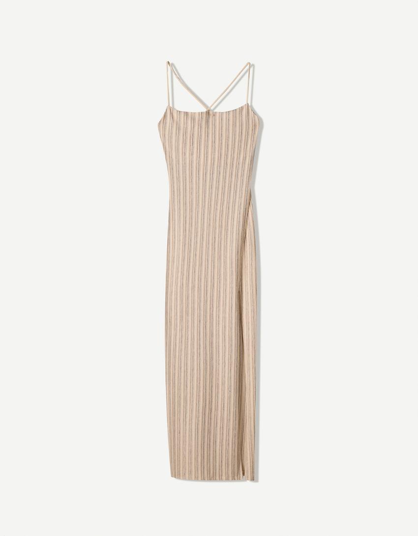 Strappy rustic midi dress-Écru-4