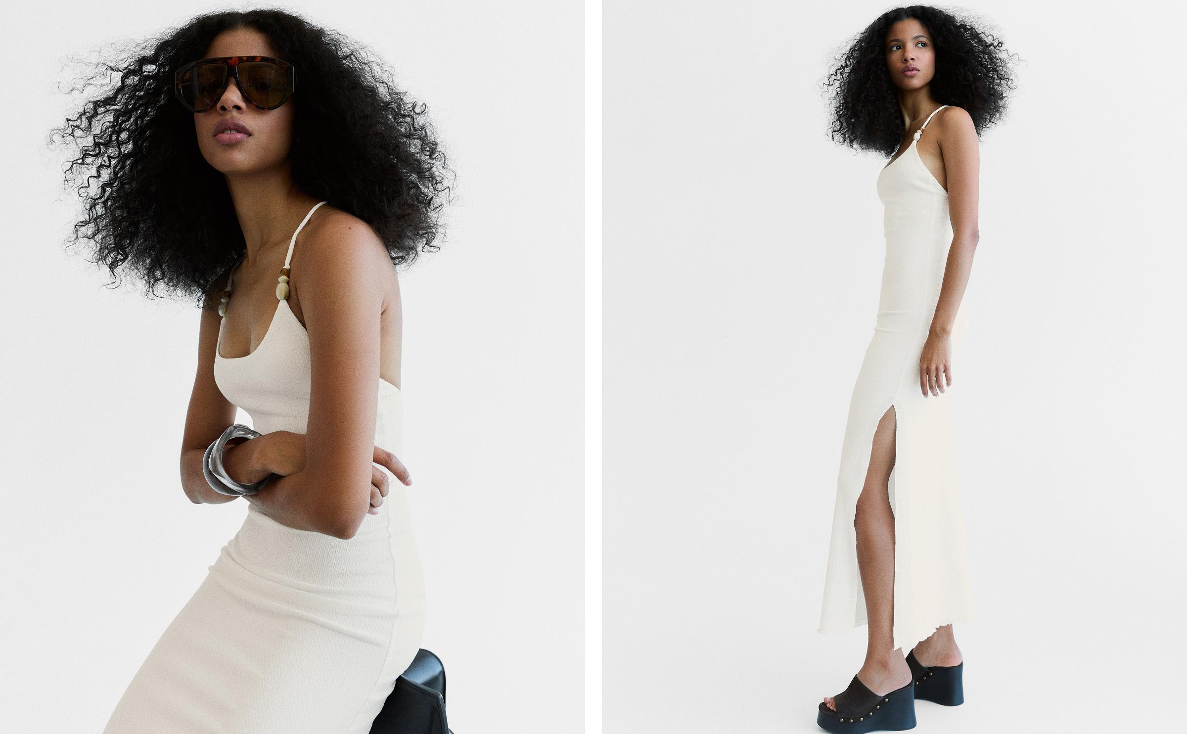 Rustic strappy midi dress — Cream
