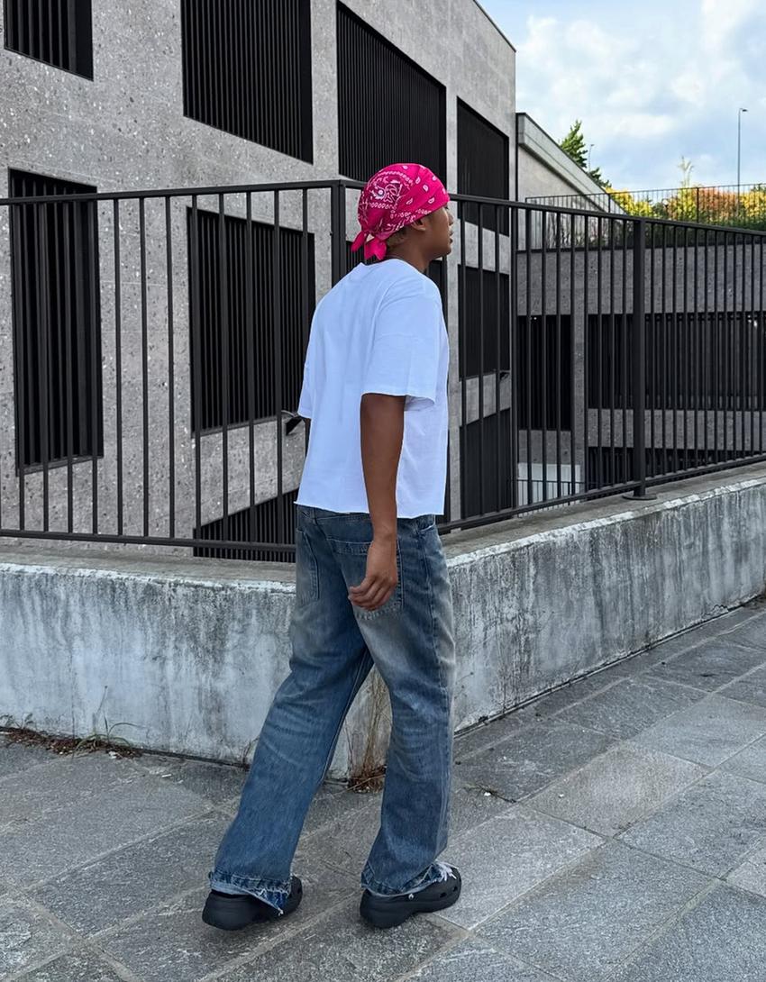 Jeans baggy flare-Bleu lavé-1