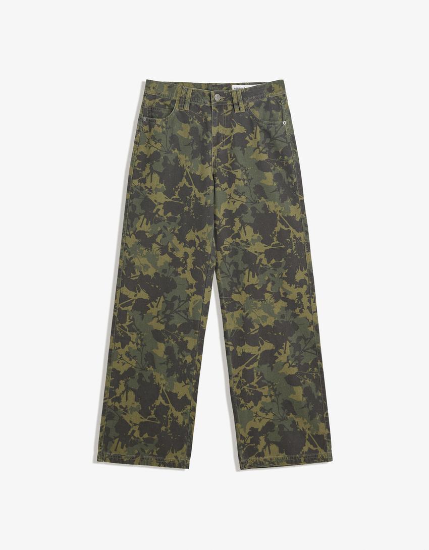 Rechte broek met print-Kaki-3