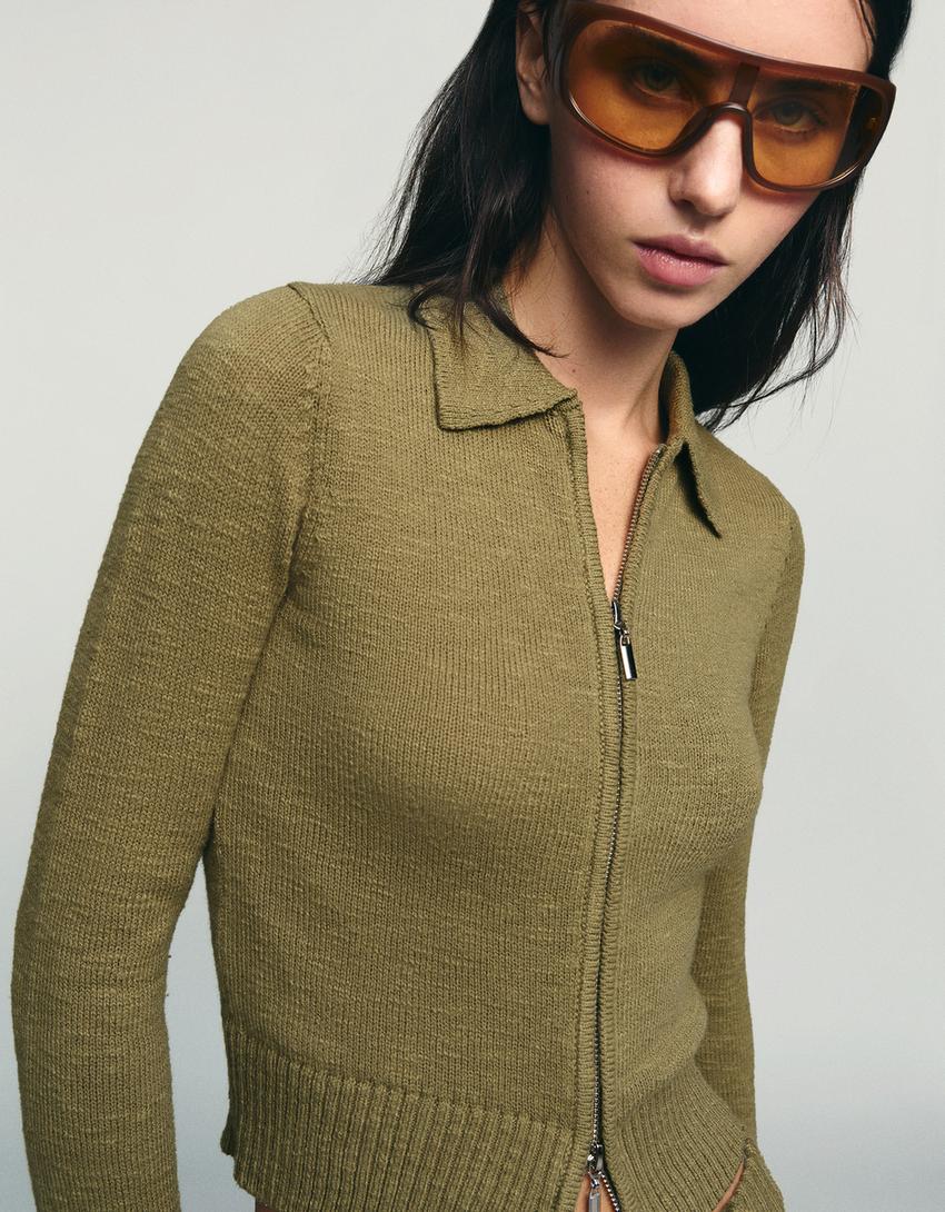 Zip-up polo jacket-Green