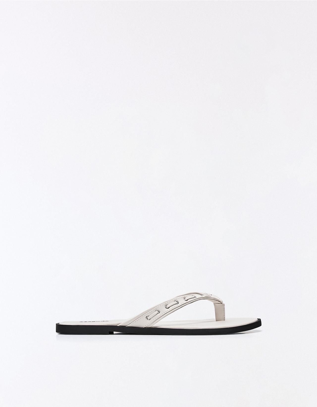 Studded flat slider sandals — WHITE