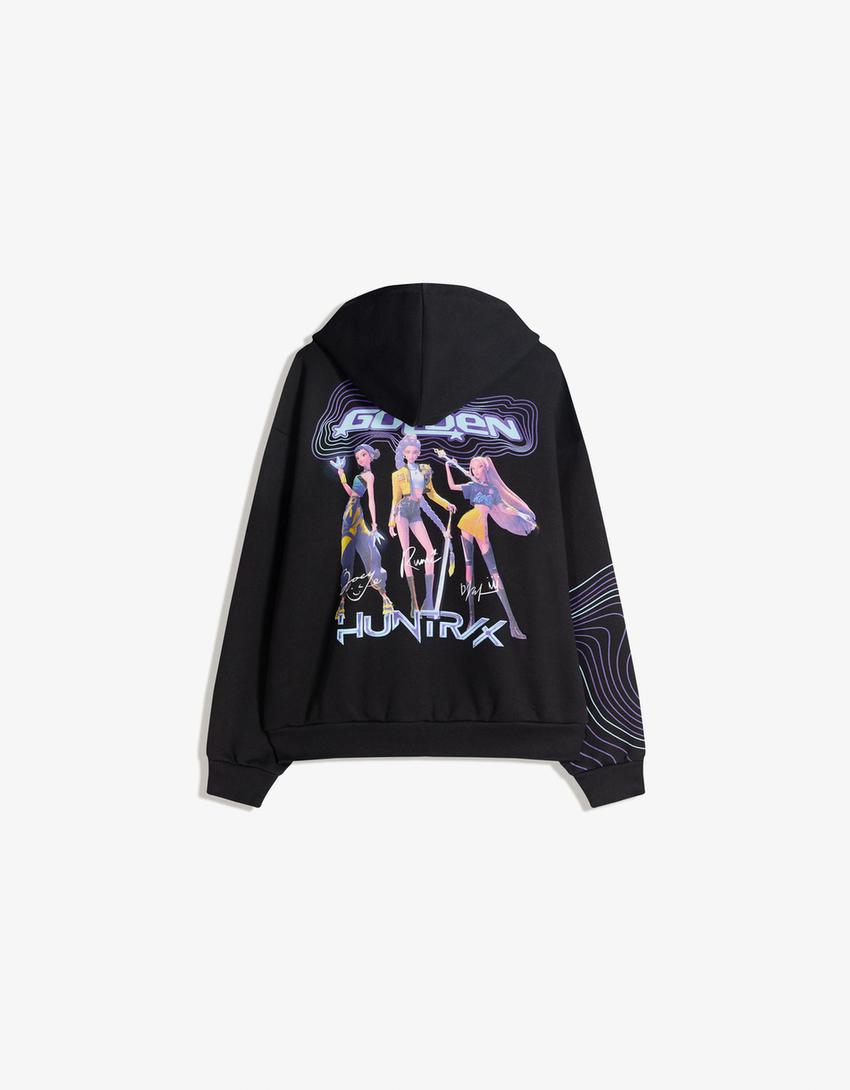 KPop Demon Hunters Huntr/x dijital filtre kapüşonlu sweatshirt-Siyah