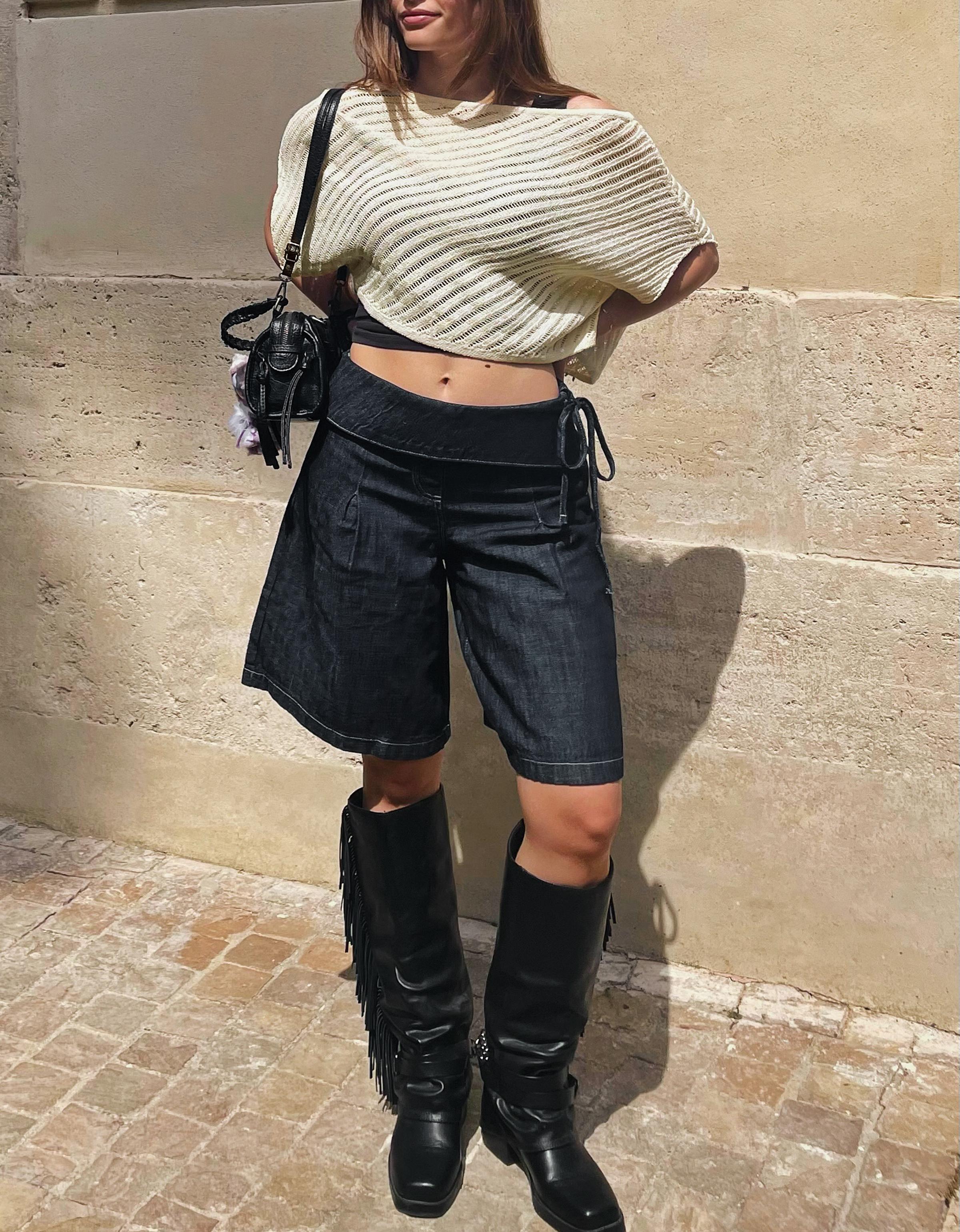 Bermudas Denim Cintura Vuelta Mujer 40 Marino
