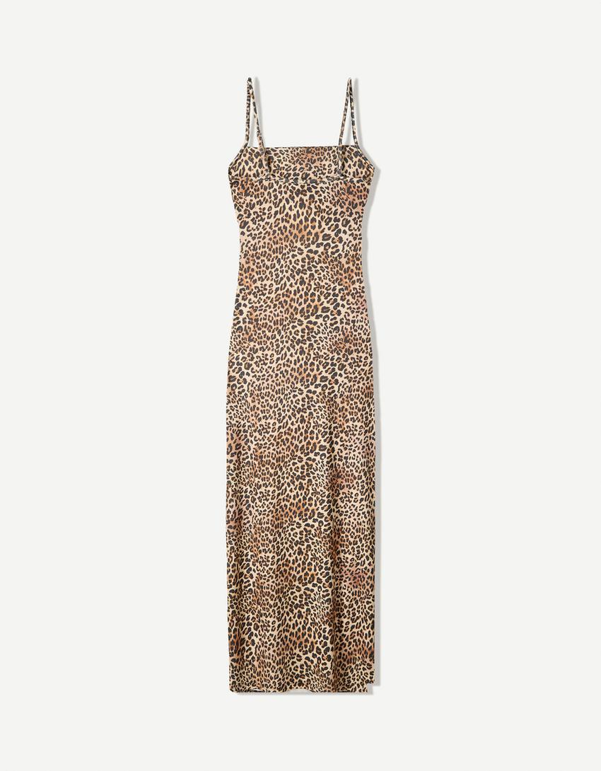 Vestido midi tirantes-Camel