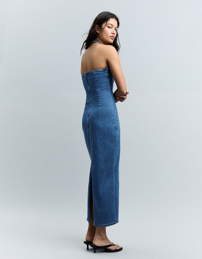 Robe midi en jean-Bleu lavé