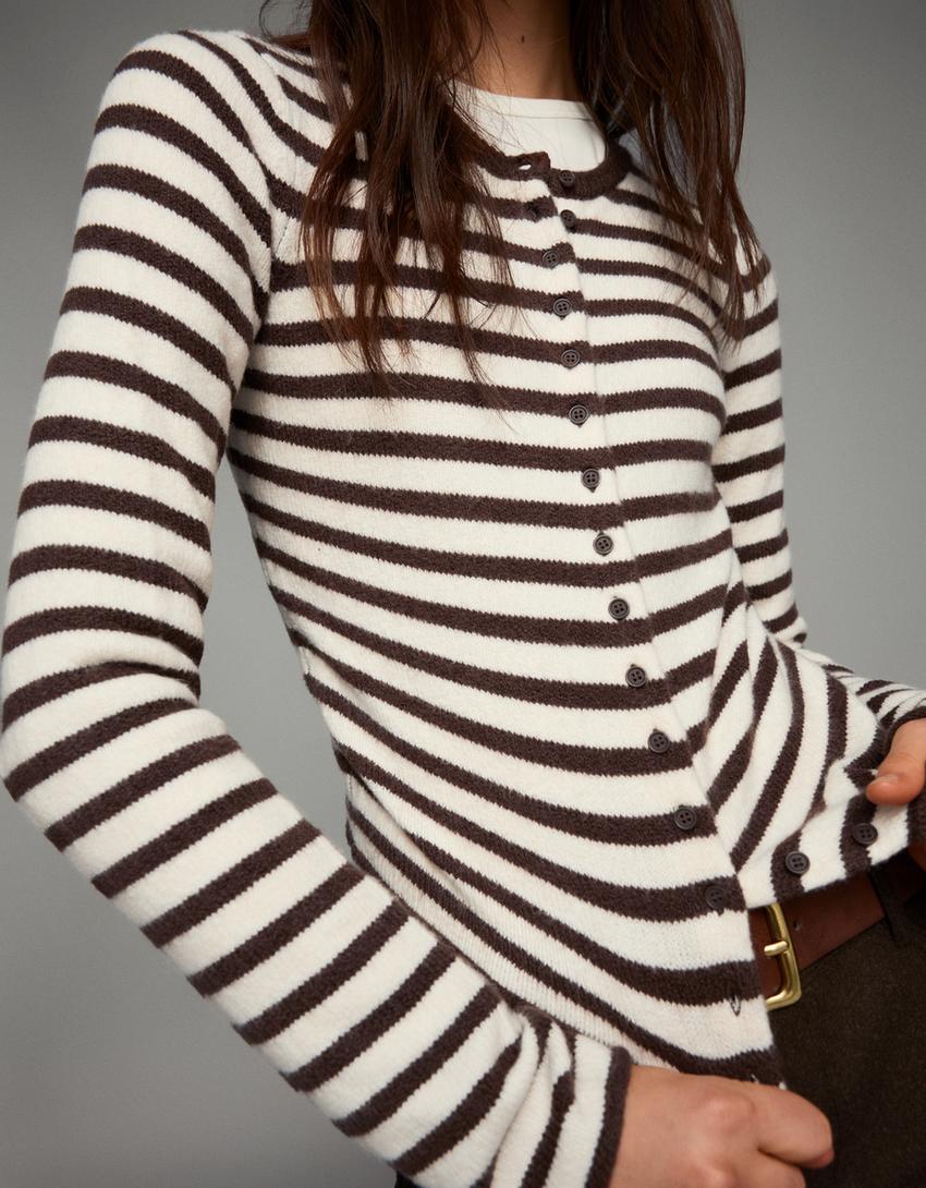 Cárdigan punto raias-Marrón