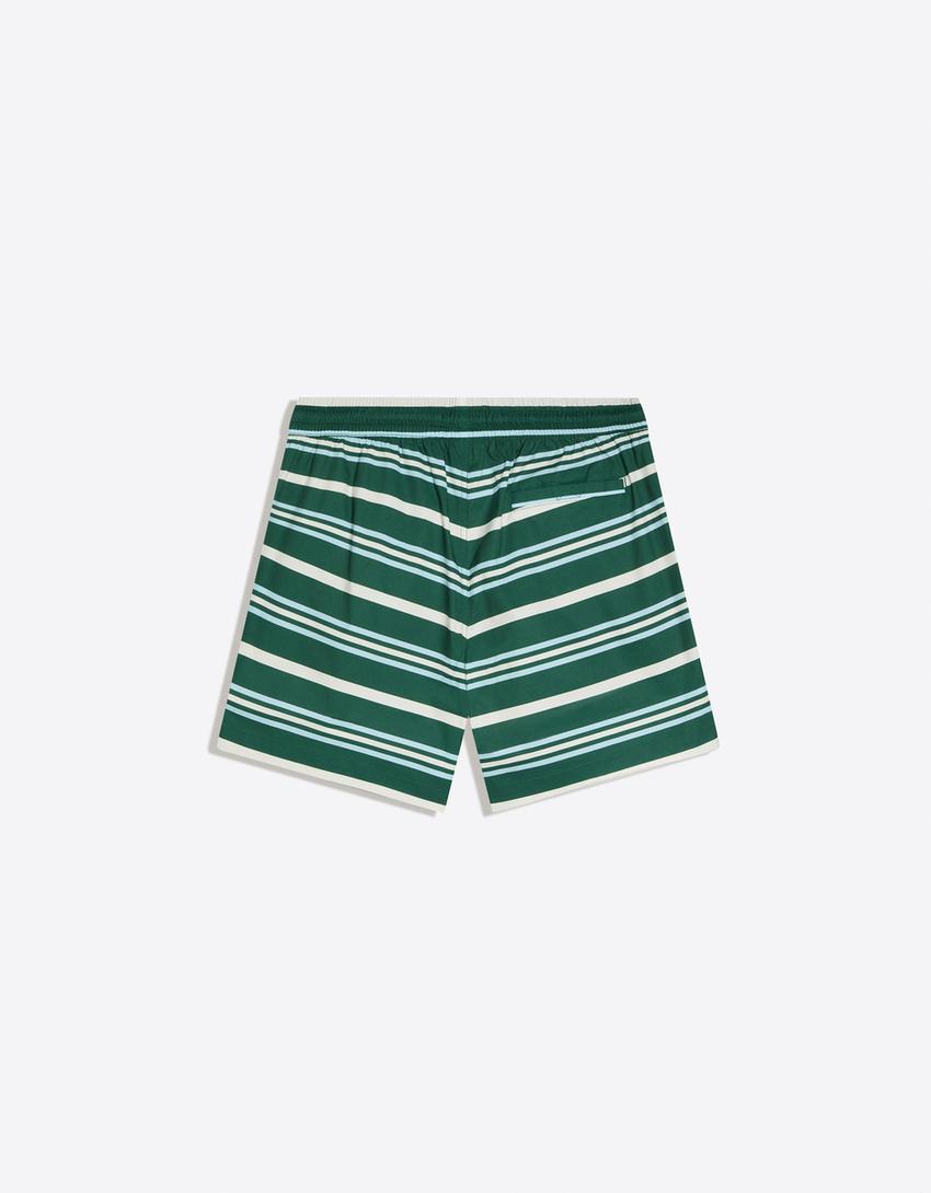 Boxy striped swim shorts-Green