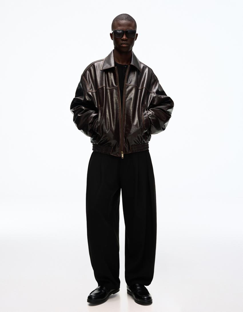 Cazadora efecto piel-Marrón