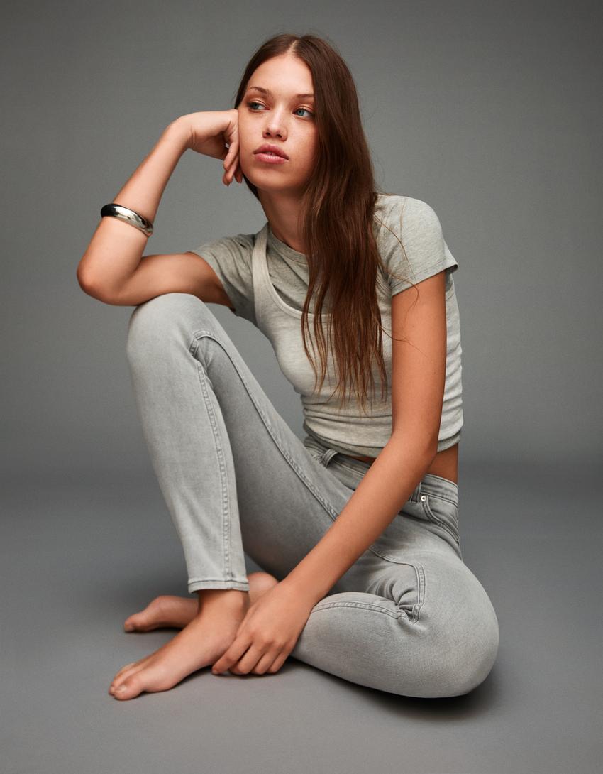 Blugi skinny soft talie super înaltă-Gri-2