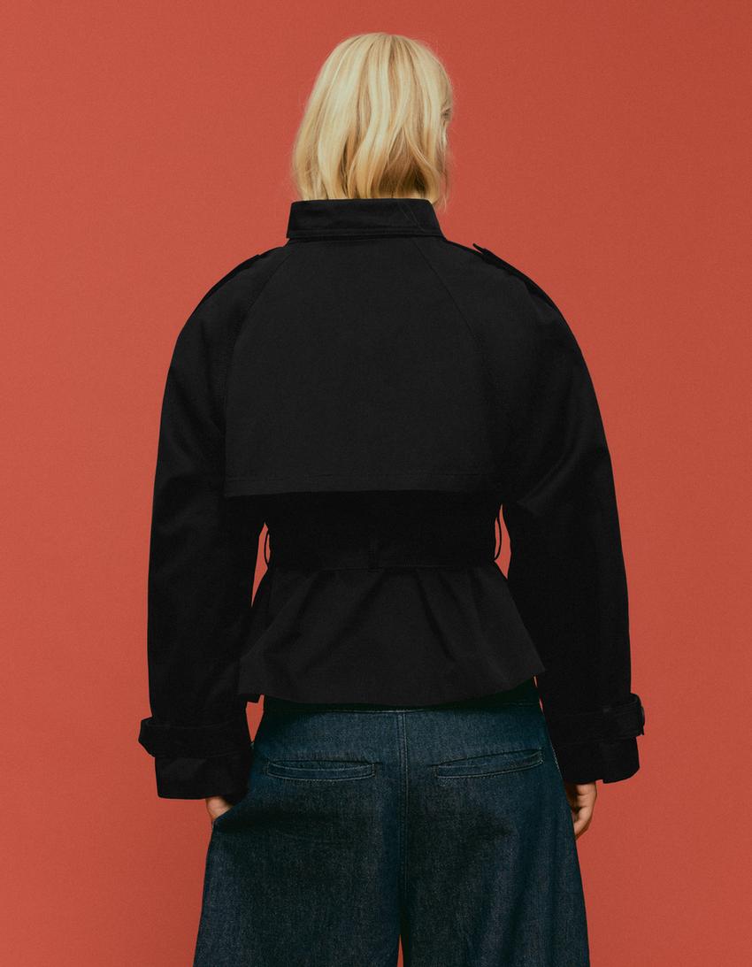 Funnel neck trench jacket-Black
