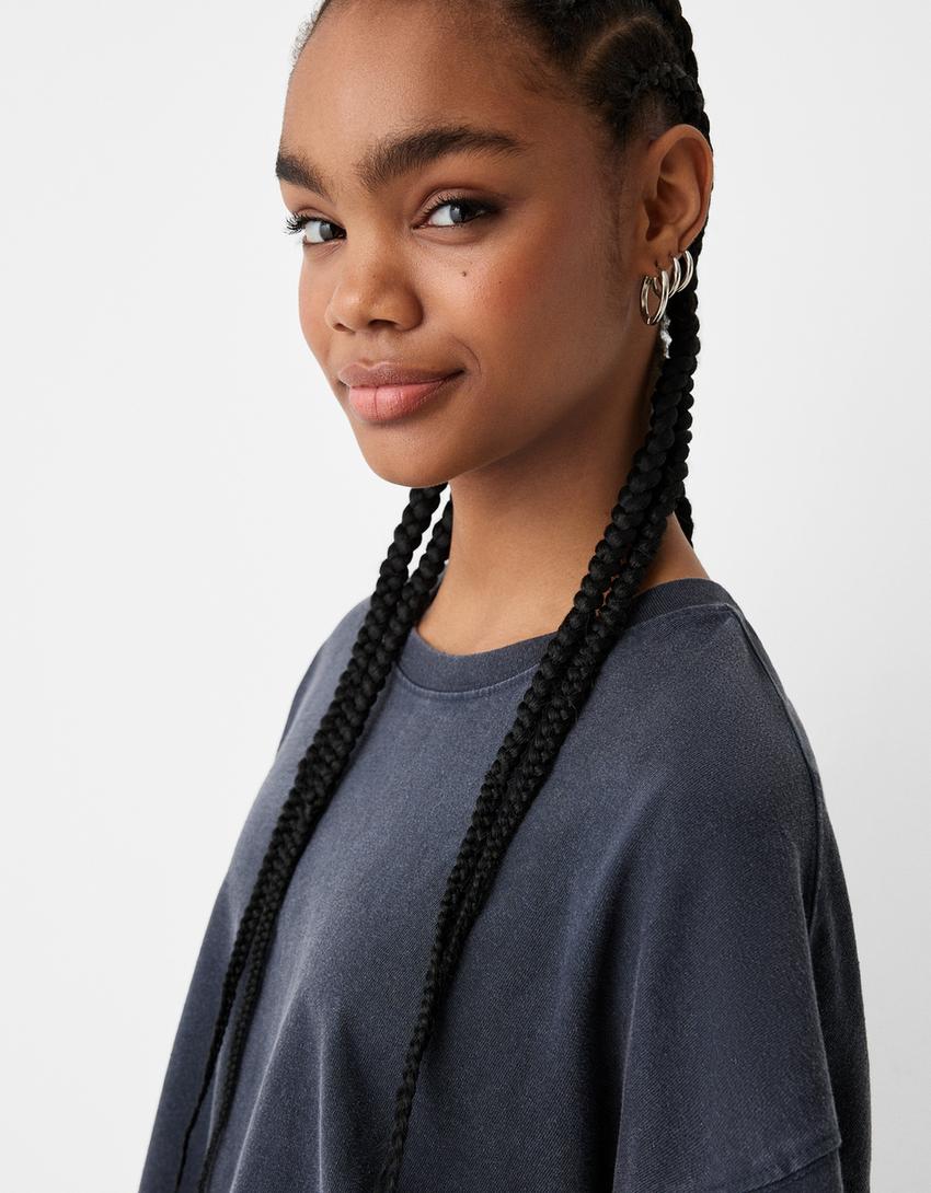 Boxy-fit short sleeve T-shirt-Grey-4