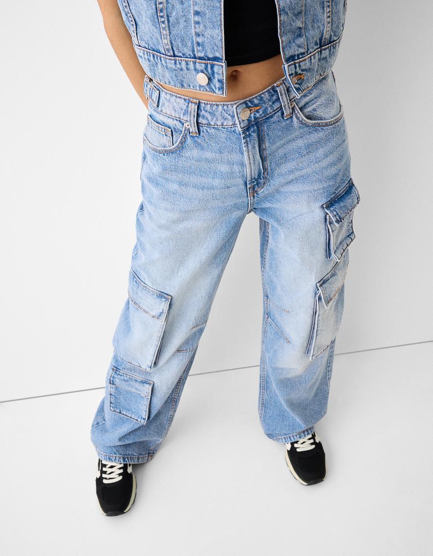 Multi-pocket cargo jeans-Light blue-5