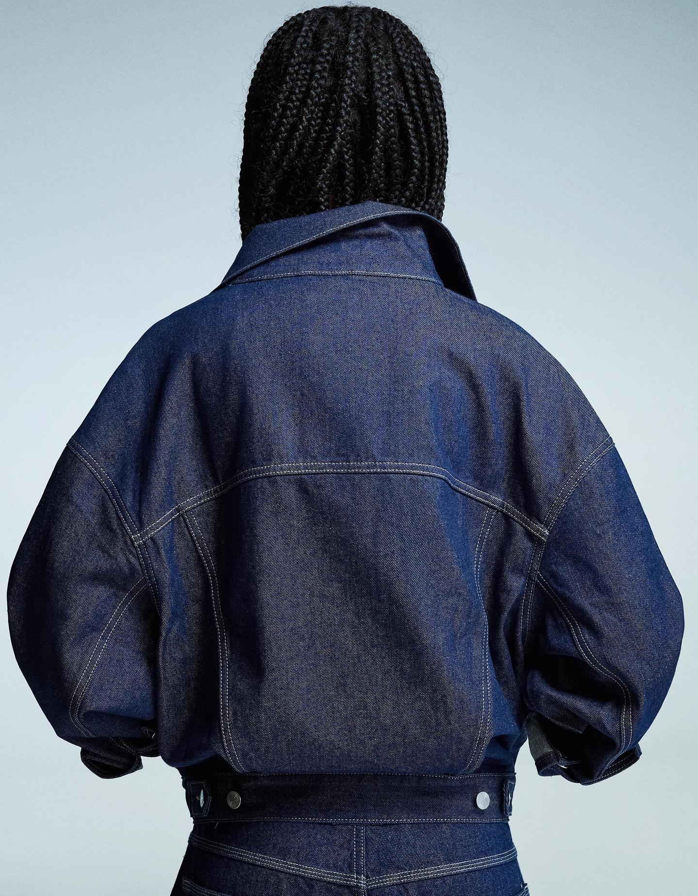 Bershka jeansowa kurtka oversize granatowy