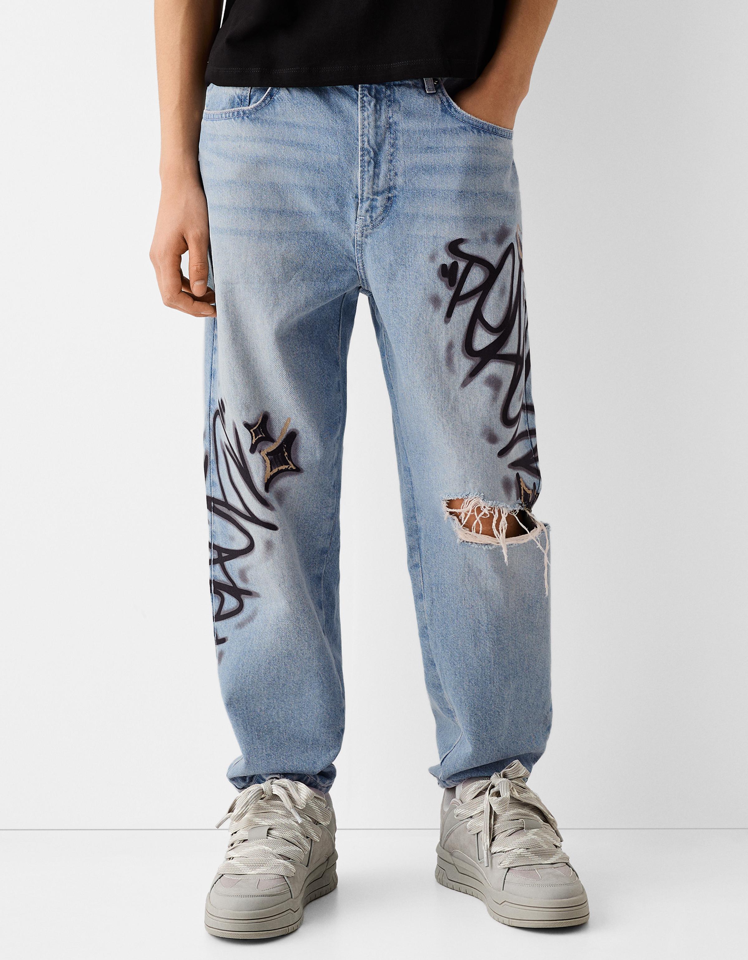 Loose fit jeans with print - Loose - Men | Bershka