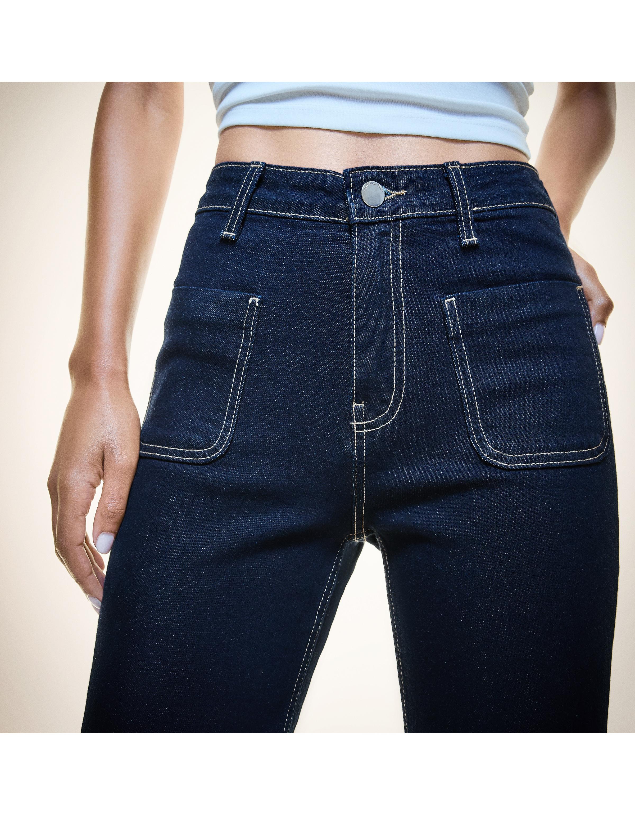 Yüksek bel dikişsiz cepli geniş paça jean - Görsel 42