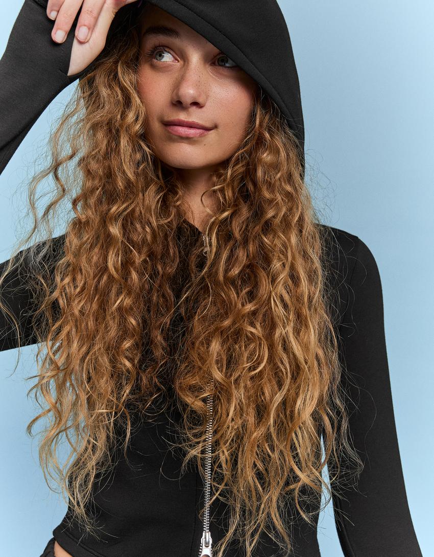 Soft zip-up modal hoodie-Black